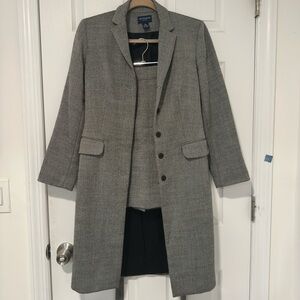100% Wool Anne Klein Black and Gray Herringbone Long Coat